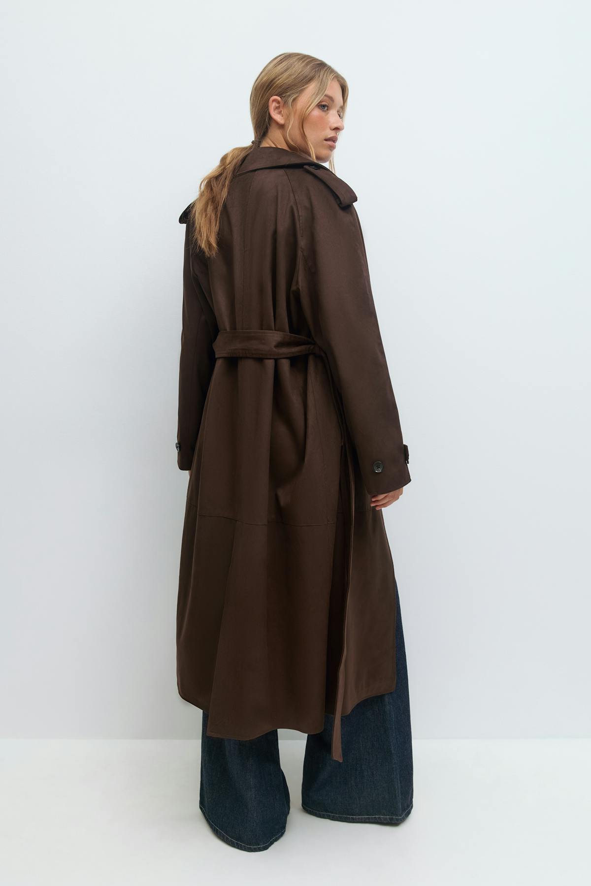 Faux suede trench coat - Marron