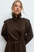 Faux suede trench coat - Marron foncé