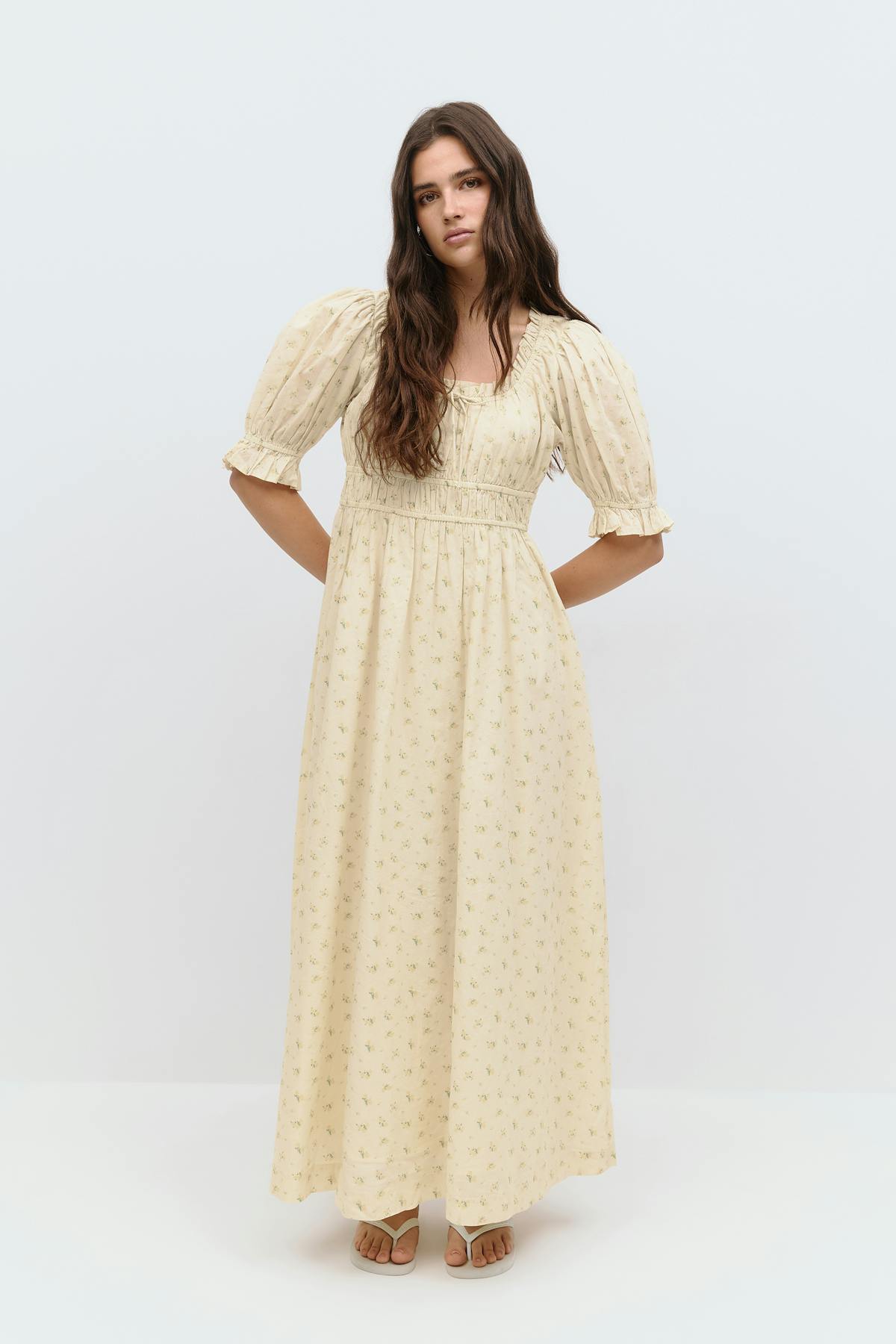 puff sleeve dress - Green flower