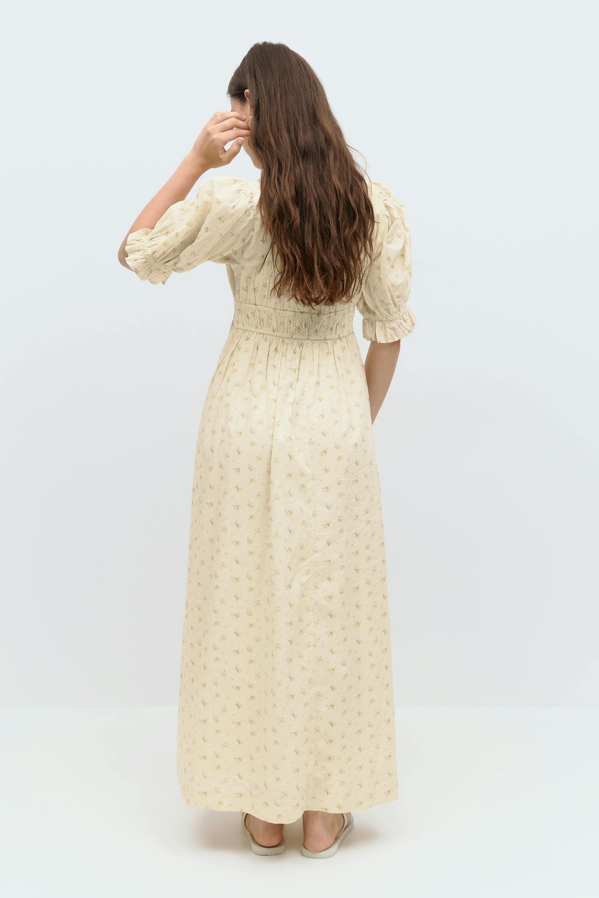 puff sleeve dress - Green flower