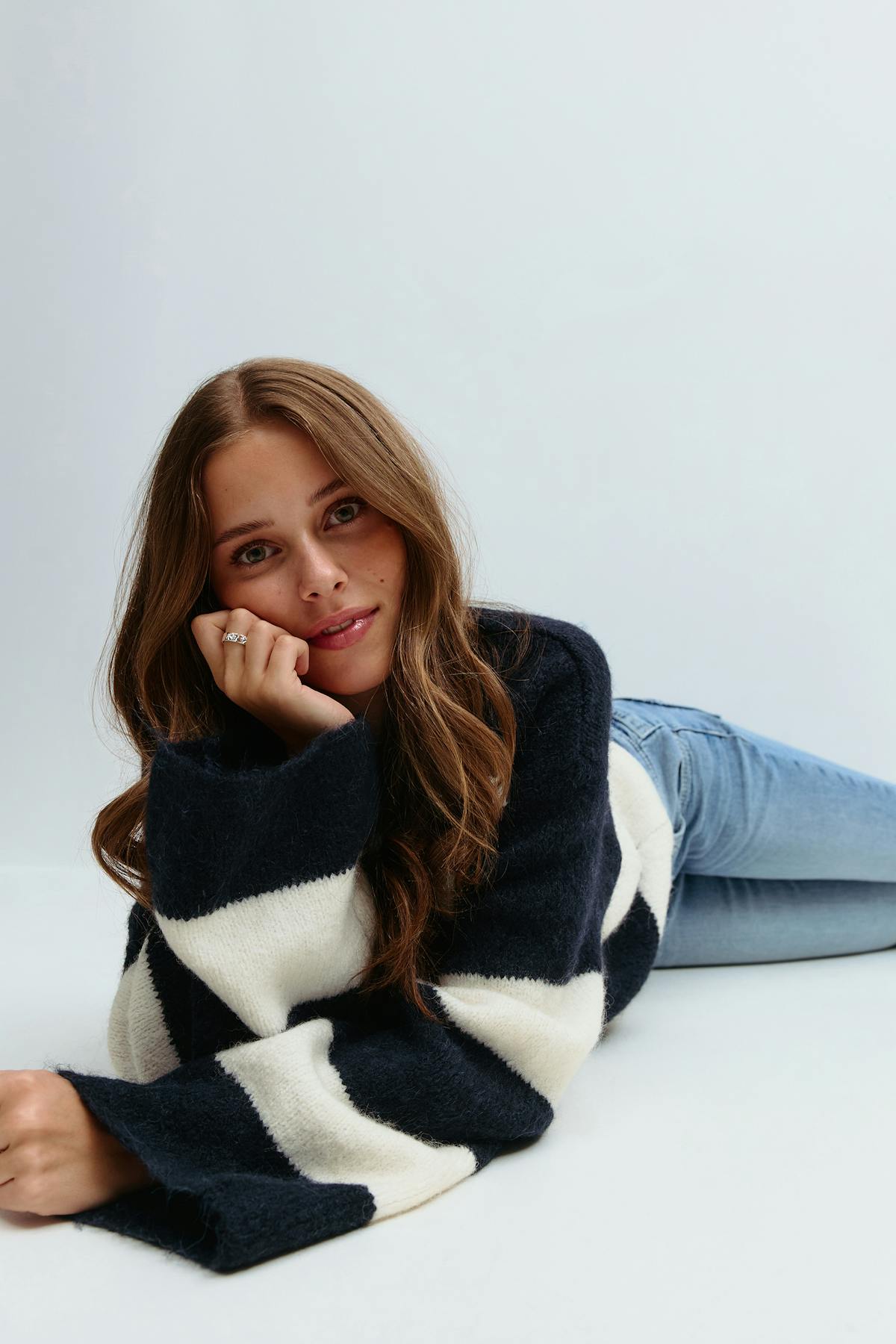 Y striped knitted sweater - Navy/stripe