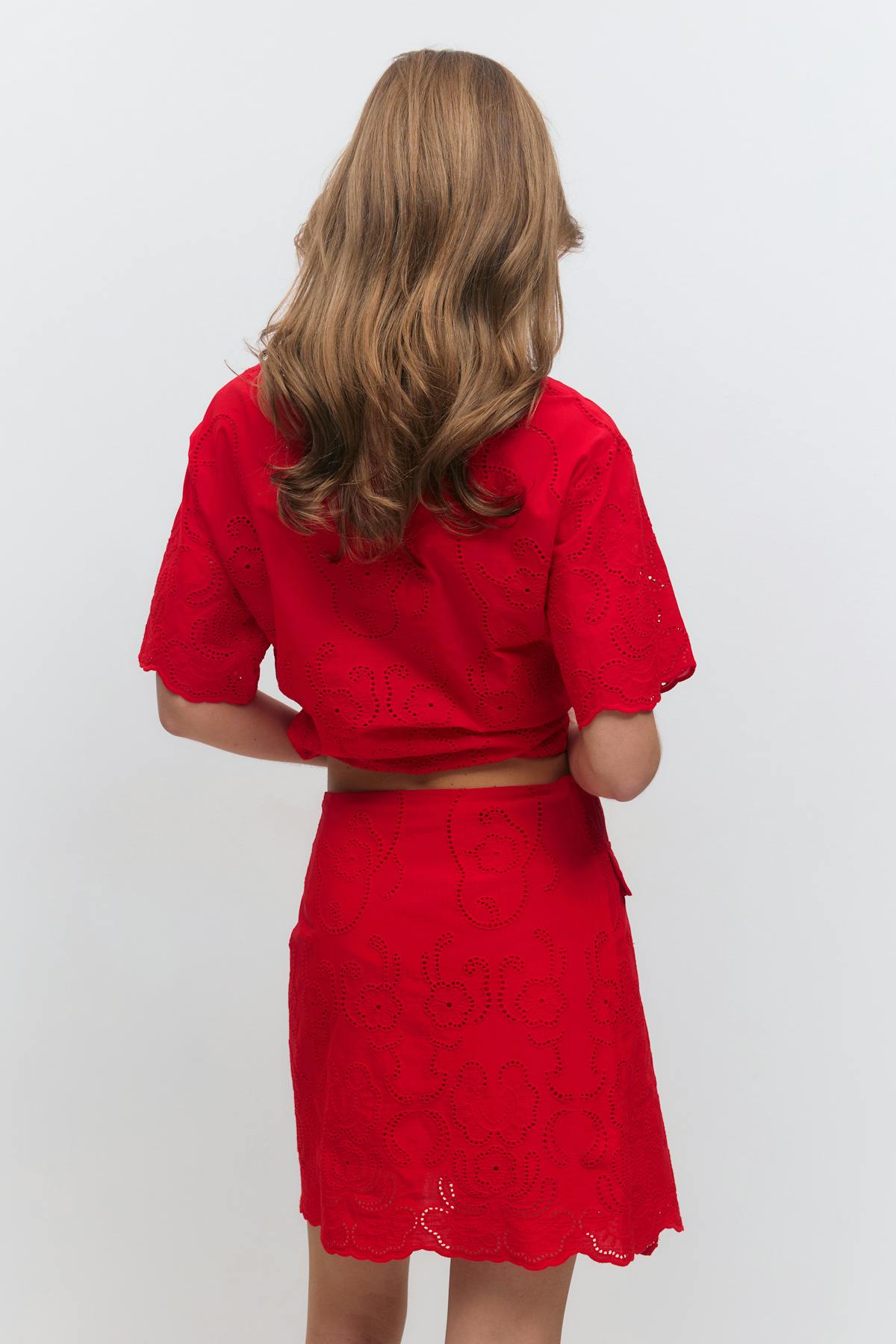 Broderie anglaise mini skirt - Rouge