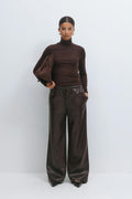 Wide drawstring pu trousers - Noir