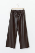 Wide drawstring pu trousers - Marron foncé