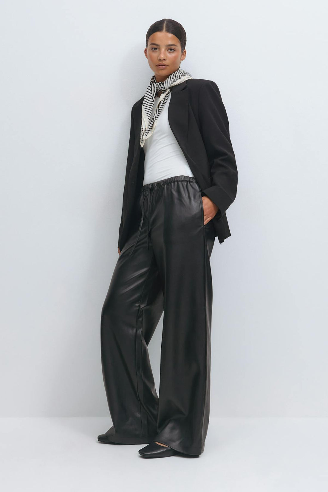 Wide drawstring pu trousers - Noir