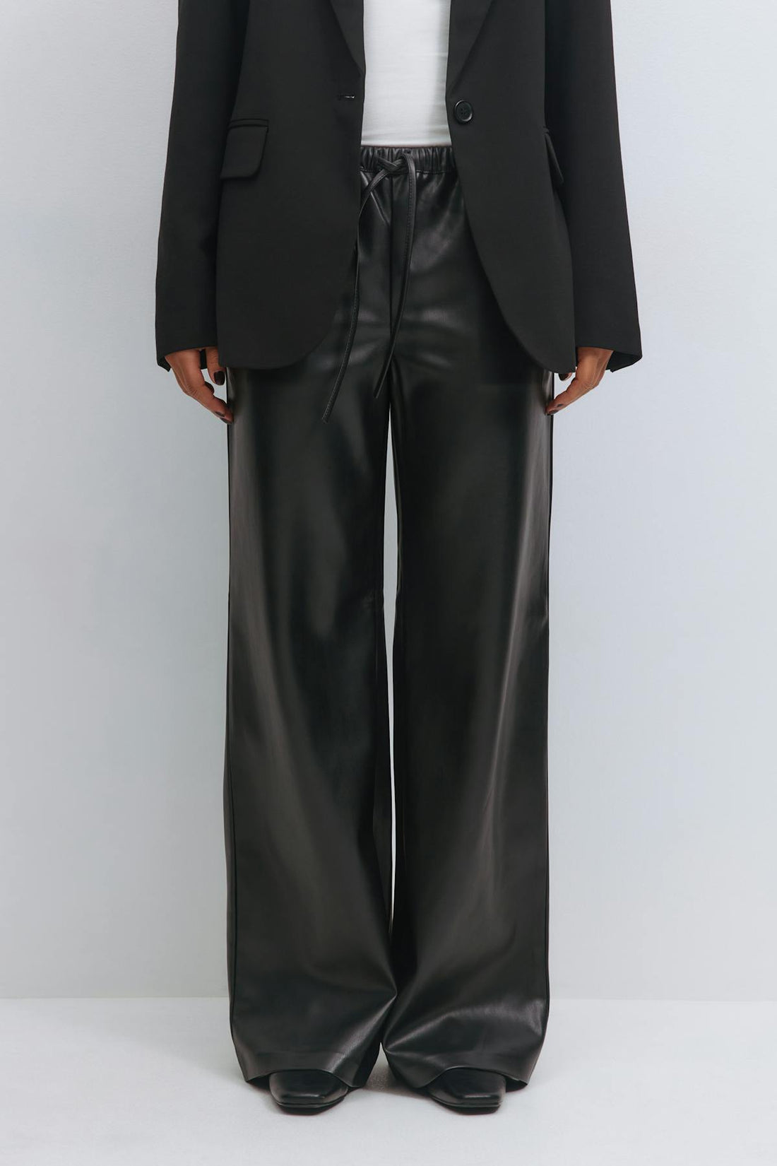 Wide drawstring pu trousers - Noir