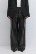 Wide drawstring pu trousers - Noir
