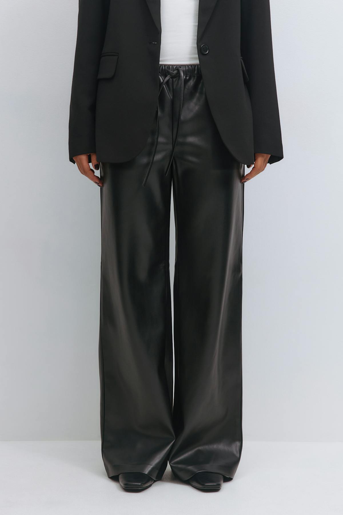 Wide drawstring pu trousers - Noir