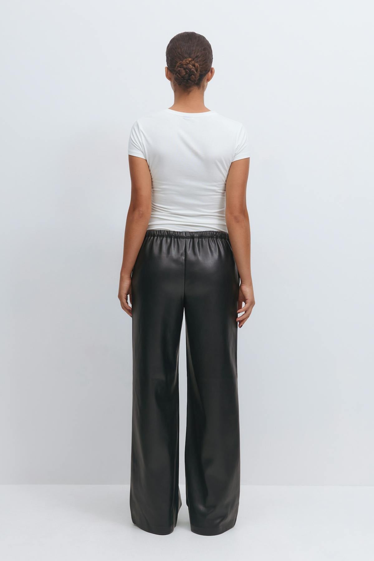 Wide drawstring pu trousers - Noir