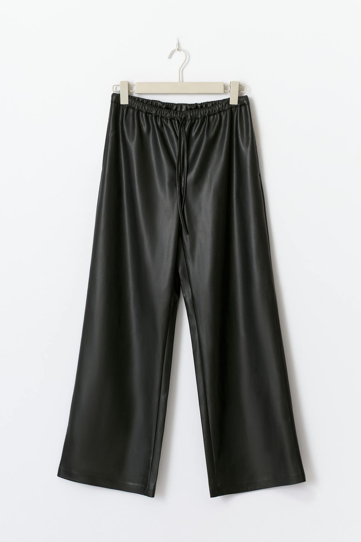 Wide drawstring pu trousers - Noir