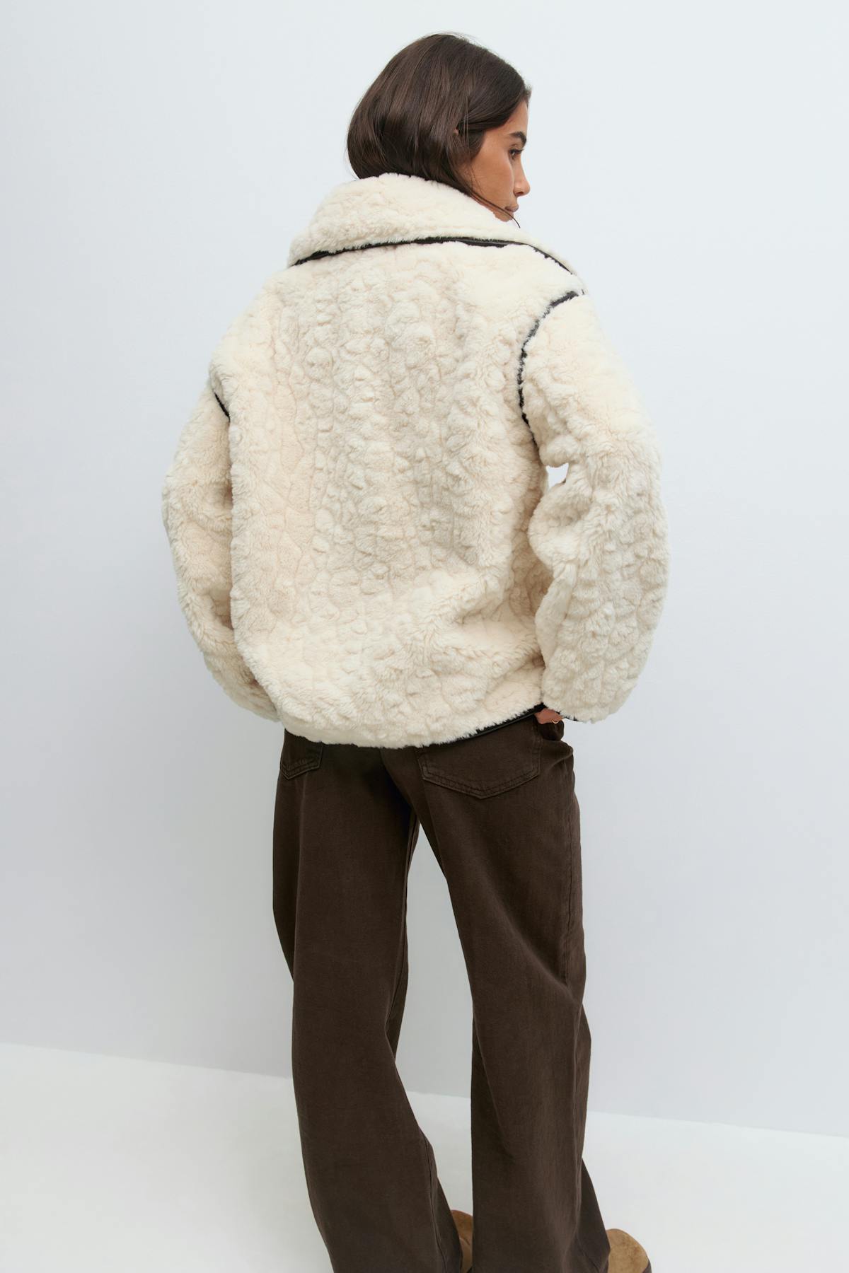 Faux fur bonded short jacket - Creme