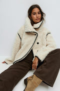 Faux fur bonded short jacket - Creme