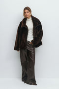 Faux fur bonded short jacket - Marron