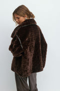 Faux fur bonded short jacket - Marron