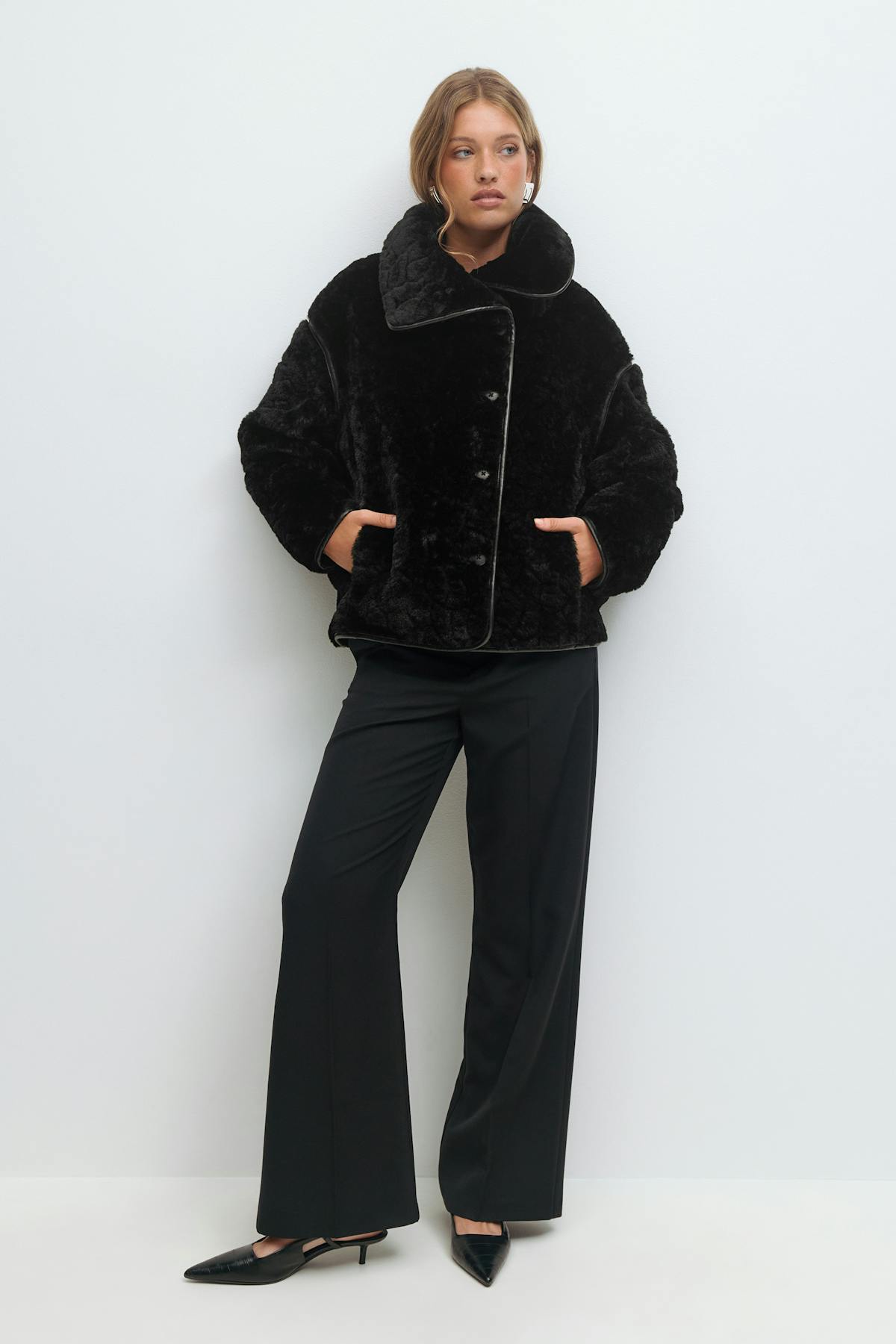 Faux fur bonded short jacket - Noir