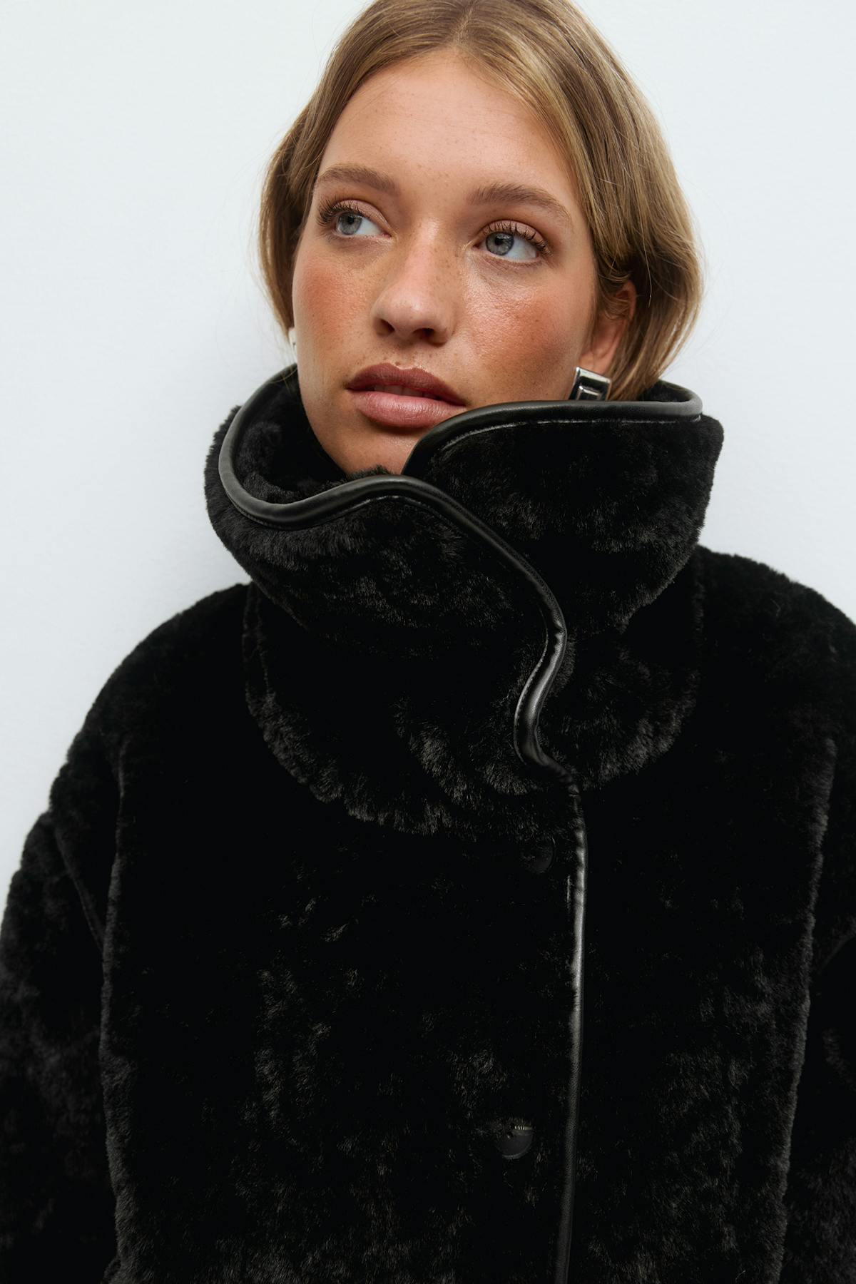 Faux fur bonded short jacket - Noir