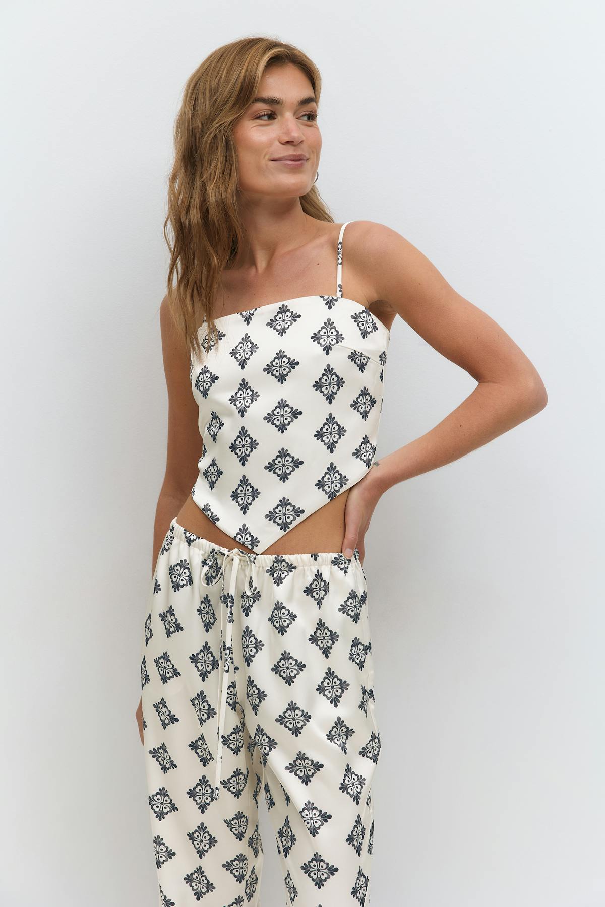 Satin scarf top - Crème