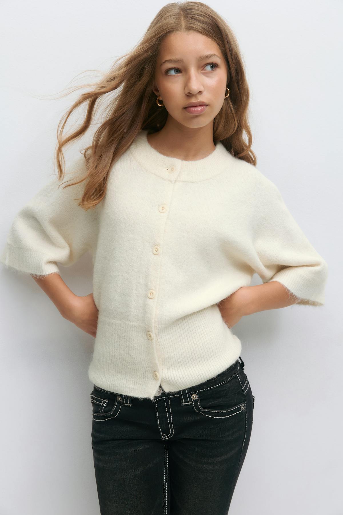 Y knitted short sleeve top - Gardenia