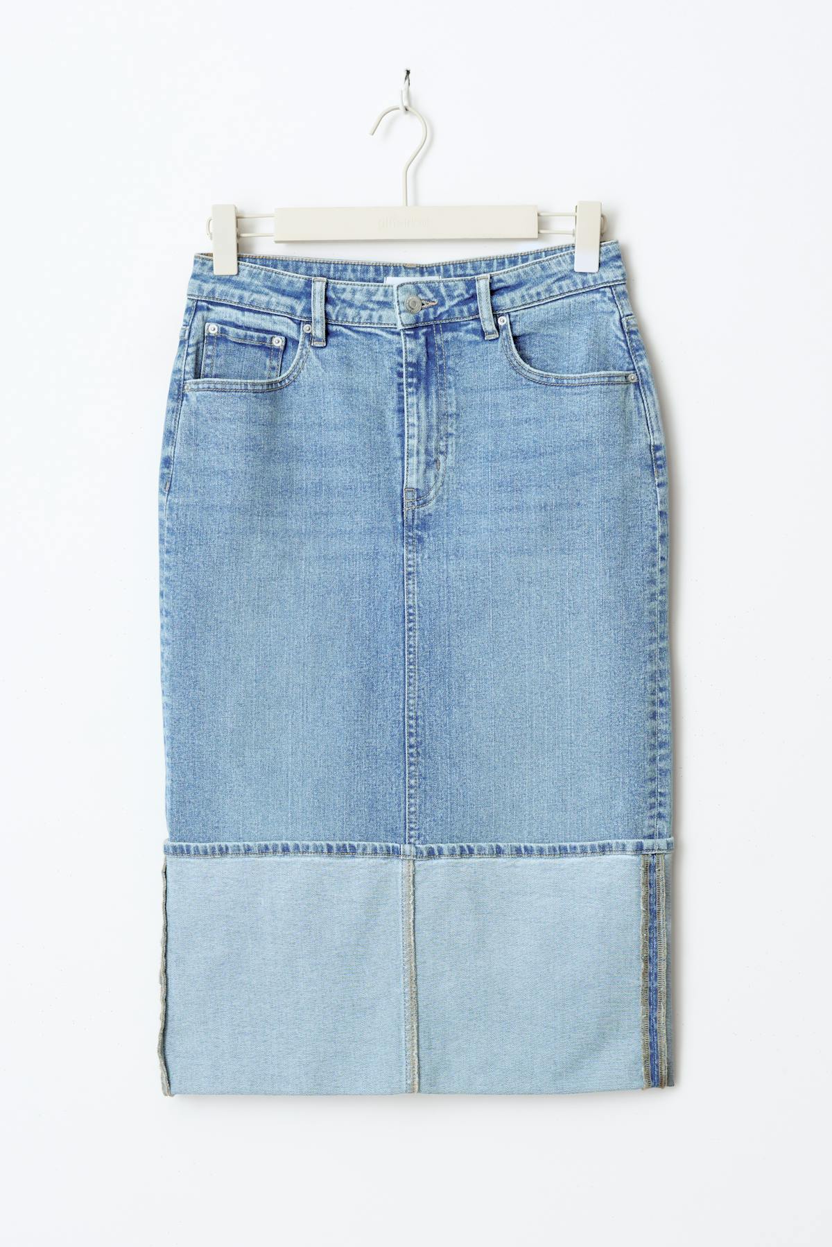 Remade fold up denim skirt - Mid blue