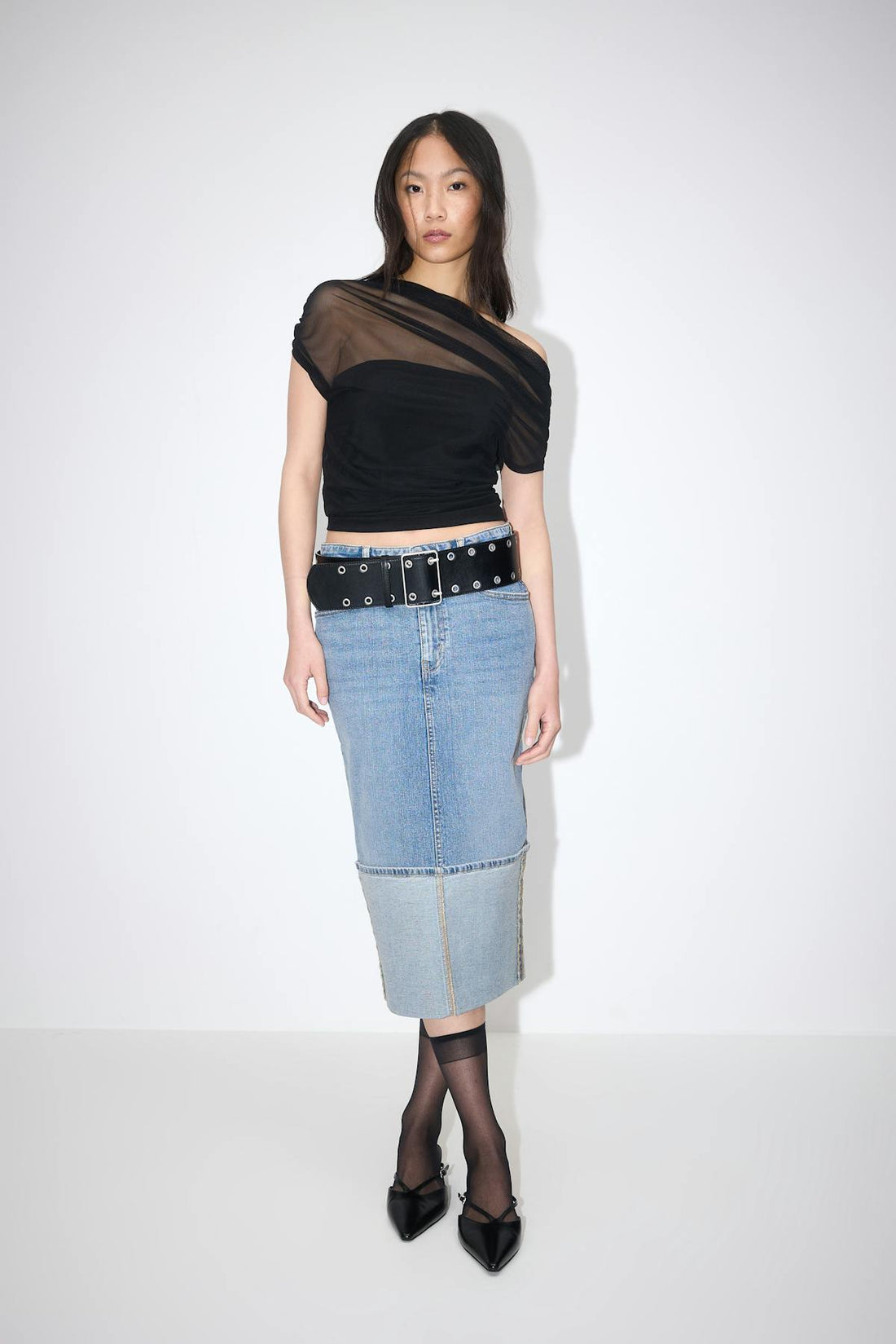 Remade fold up denim skirt - Mid blue