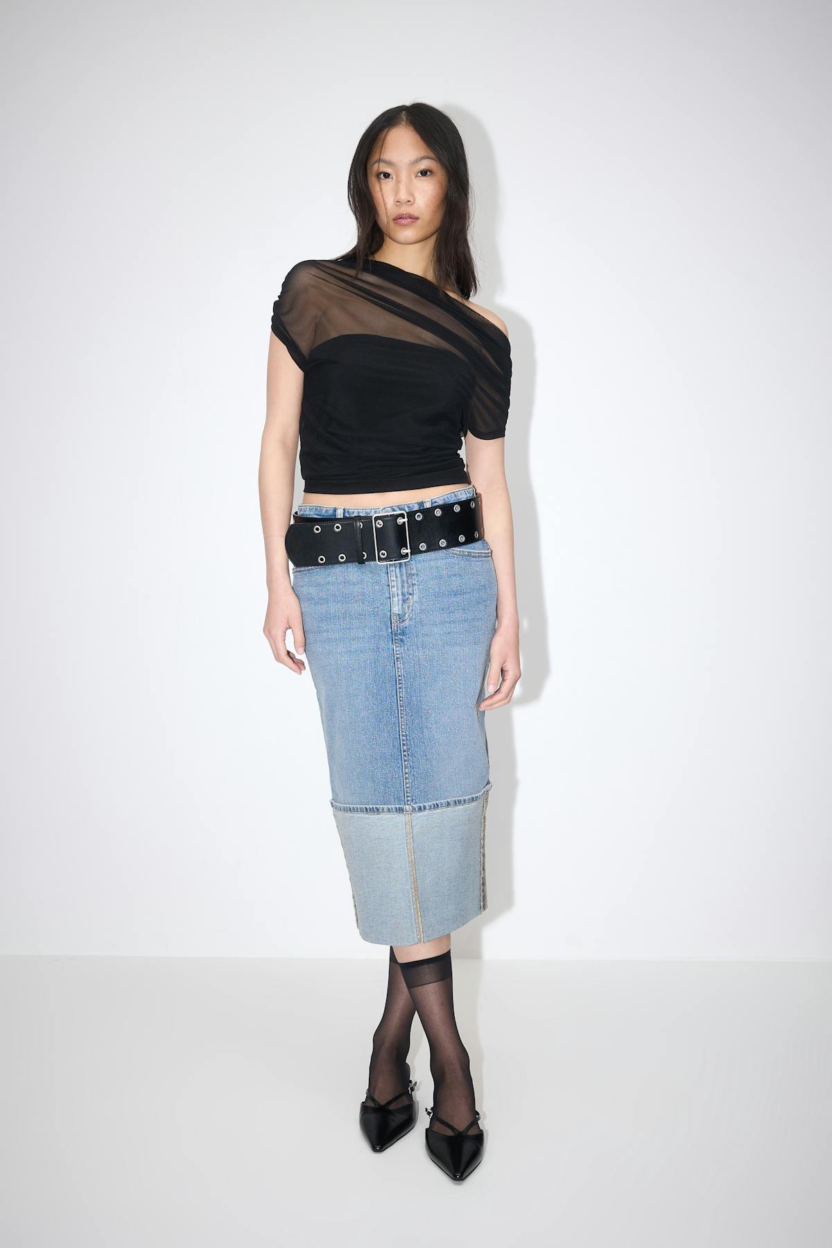 Remade fold up denim skirt - Mid blue