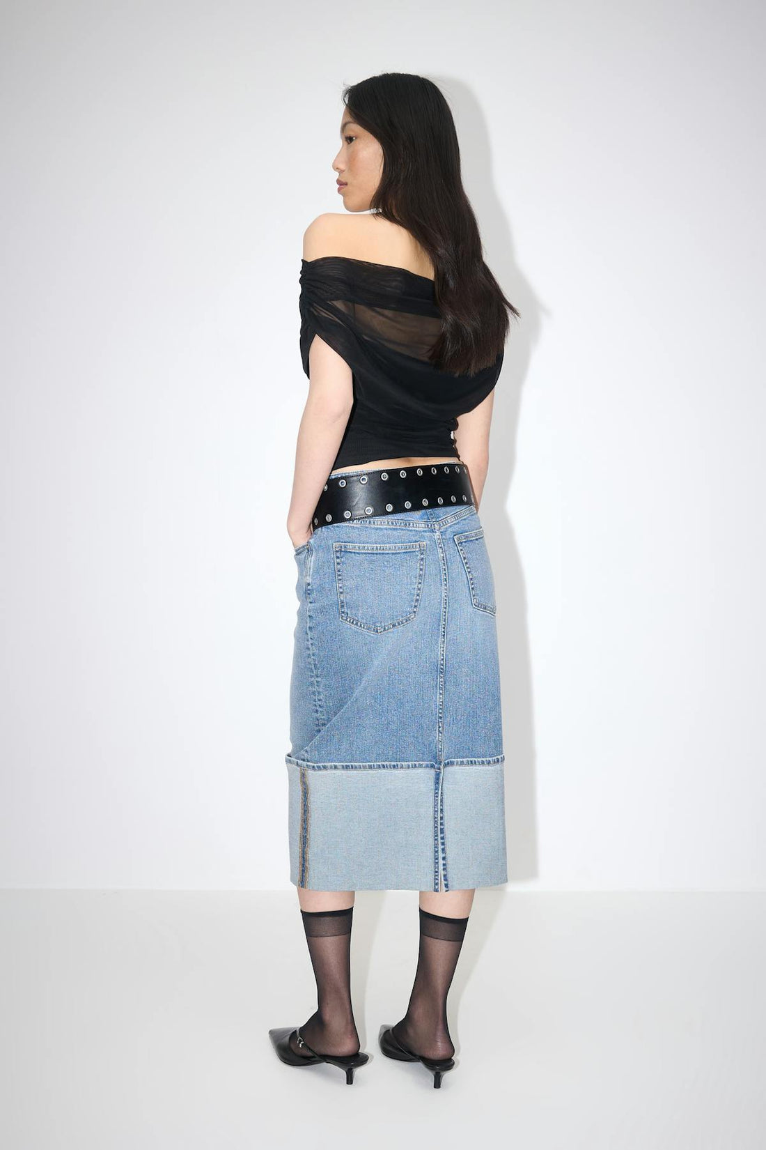 Remade fold up denim skirt - Mid blue