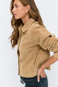 Faux suede short jacket - Marron foncé