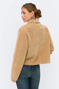 Faux suede short jacket - Marron foncé