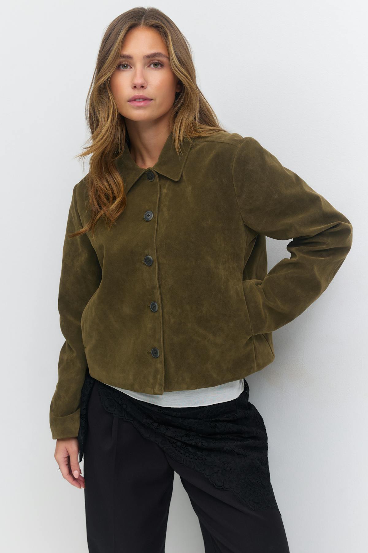 Faux suede short jacket - Beige