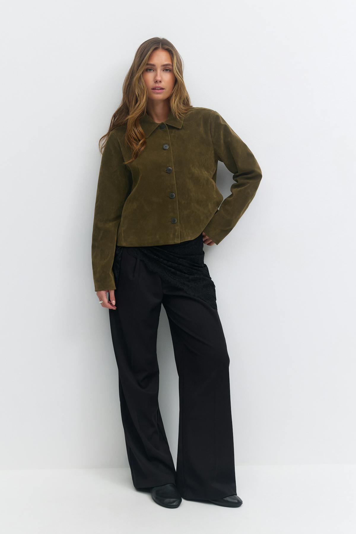 Faux suede short jacket - Beige