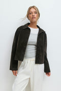 Faux suede short jacket - Beige clair