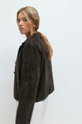 Faux suede short jacket - Beige clair