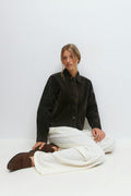 Faux suede short jacket - Marron foncé