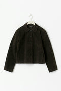 Faux suede short jacket - Marron foncé
