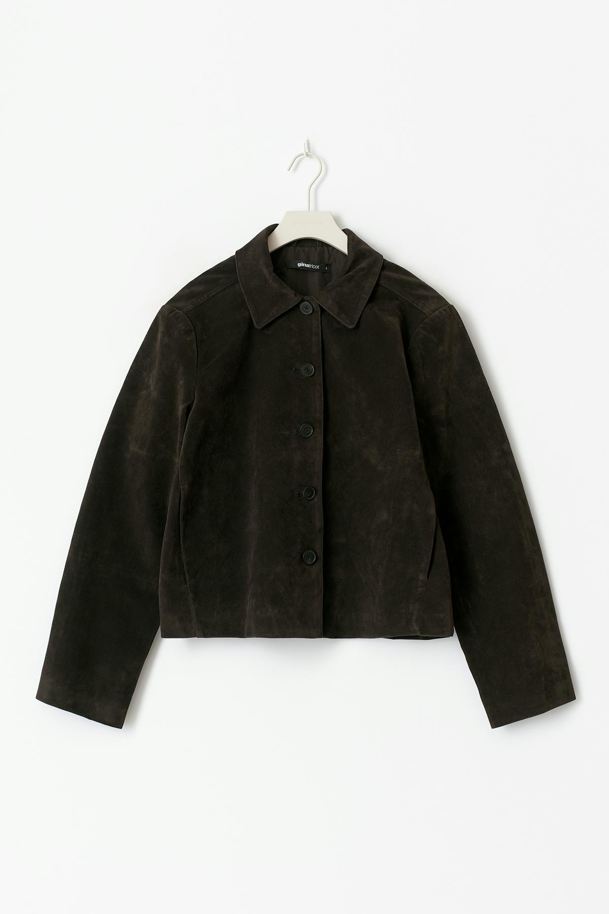 Faux suede short jacket - Marron foncé