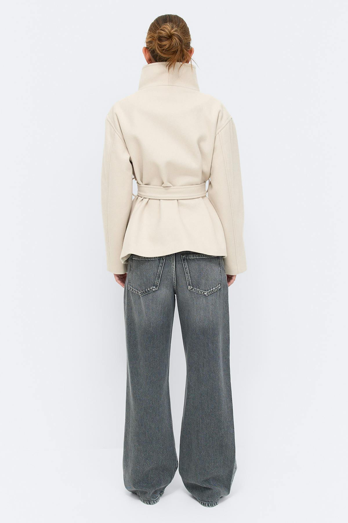 High neck short jacket - Khaki beige