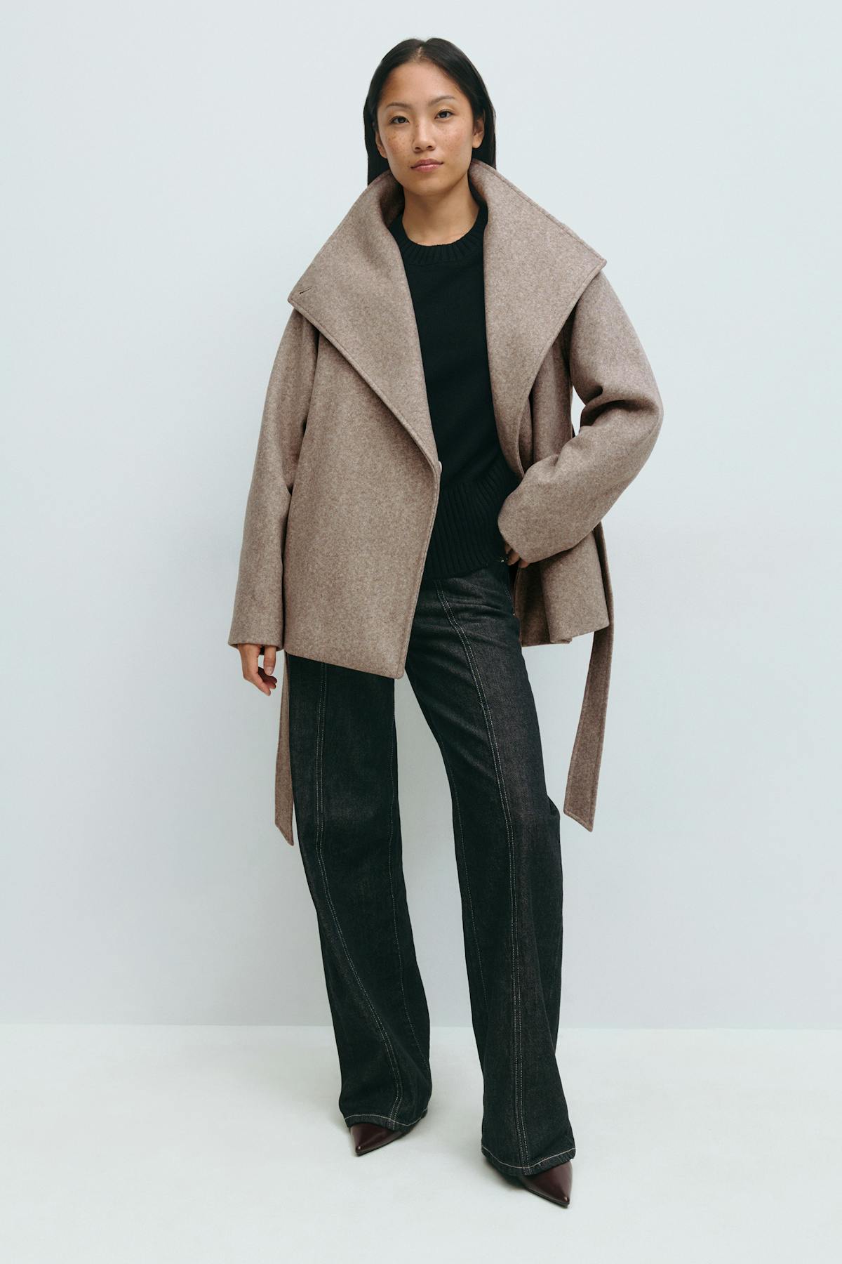 High neck short jacket - Cold beige mel