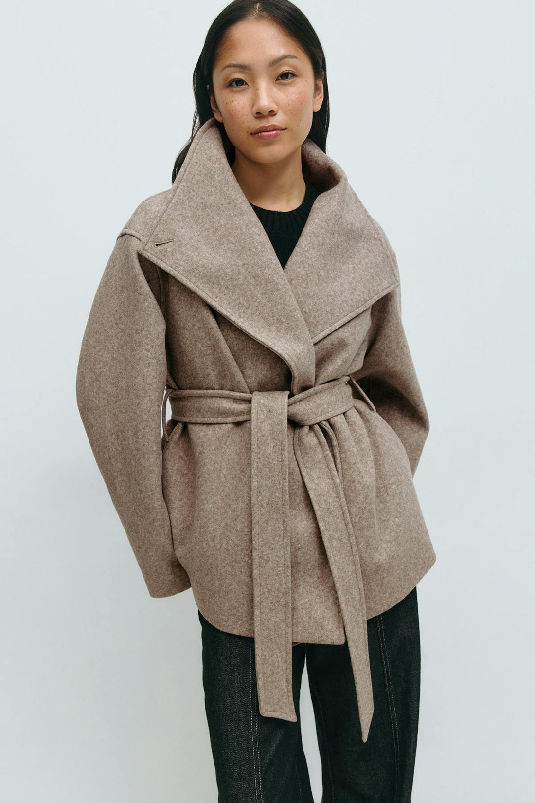 High neck short jacket - Cold beige mel