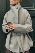 High neck short jacket - Cold beige mel