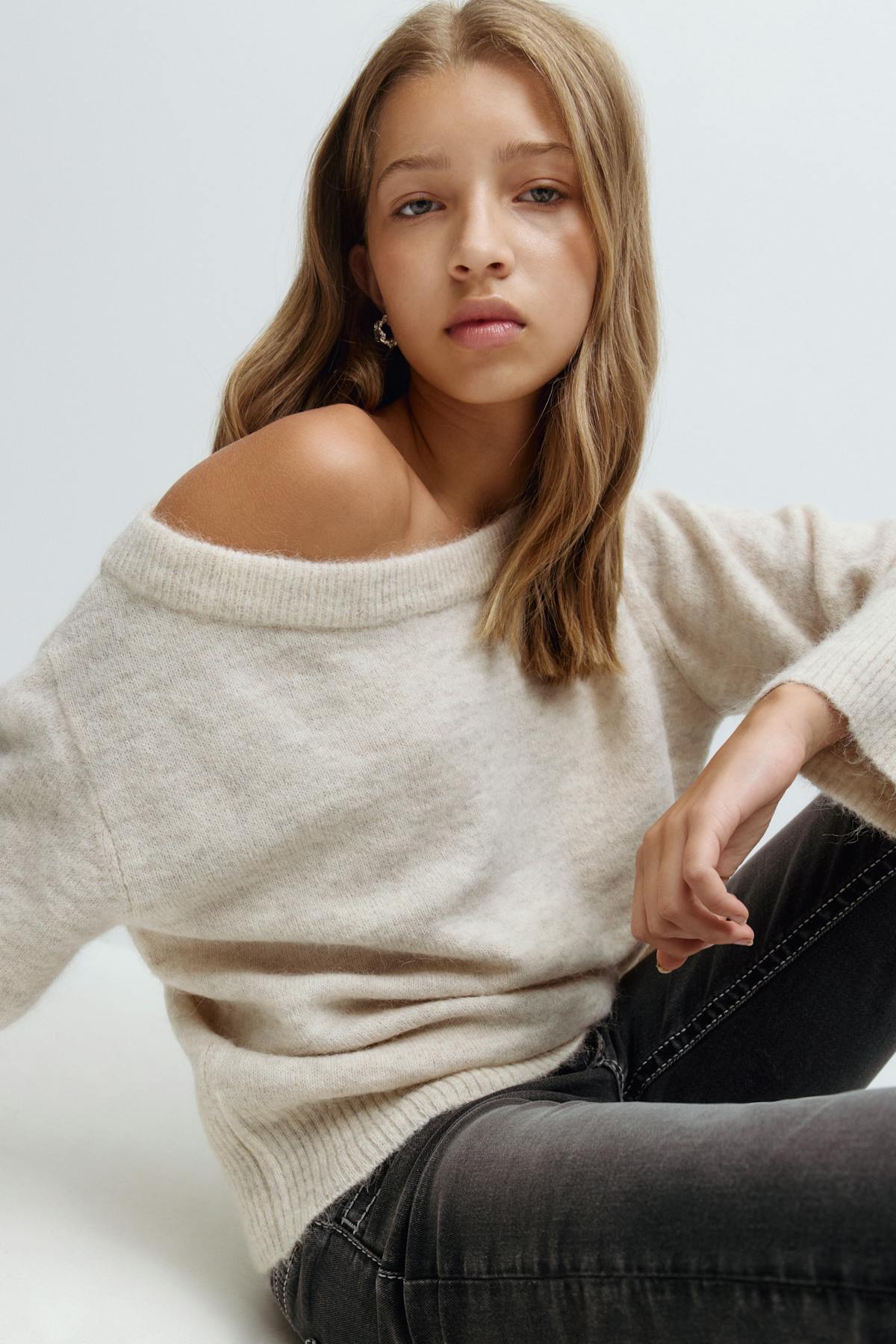 Y oversized knitted sweater - Oat melange
