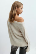 Y oversized knitted sweater - Oat melange