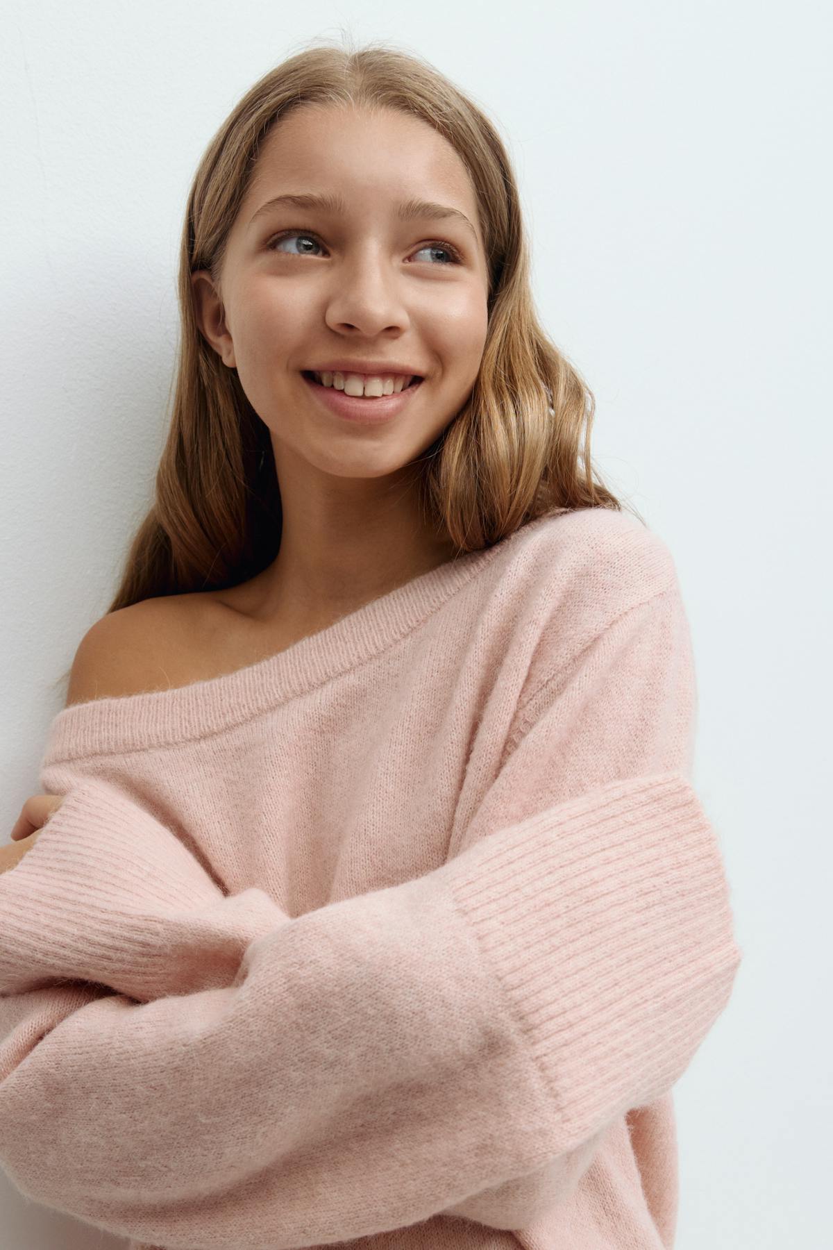 Y oversized knitted sweater - Soft pink