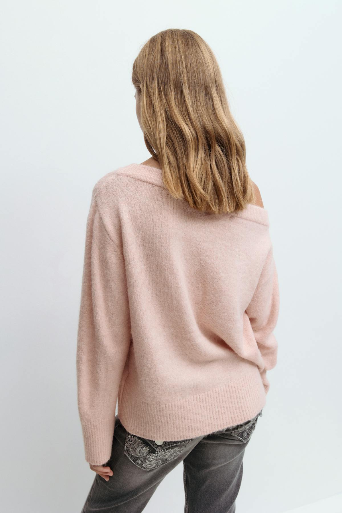 Y oversized knitted sweater - Soft pink