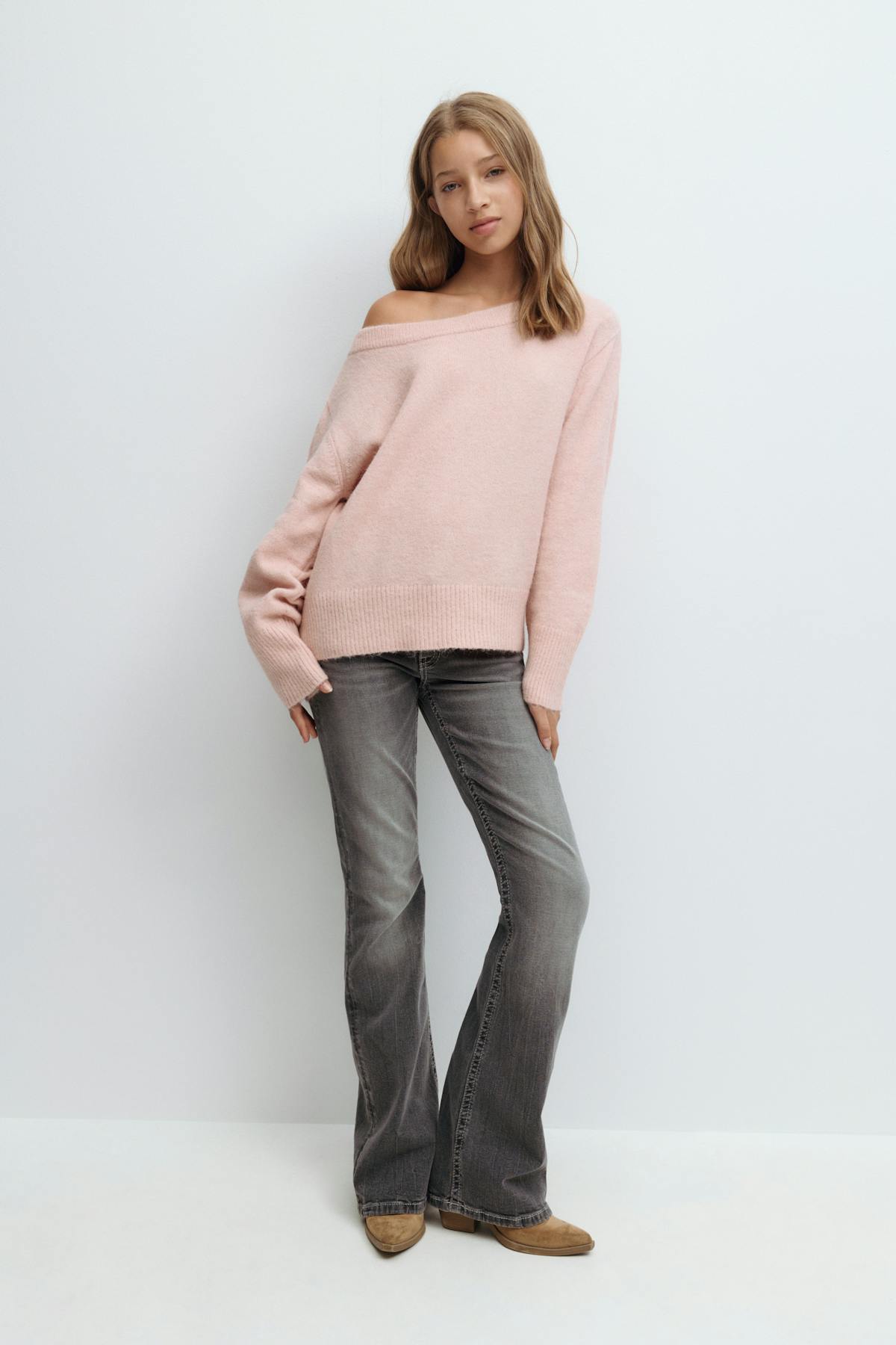 Y oversized knitted sweater - Soft pink