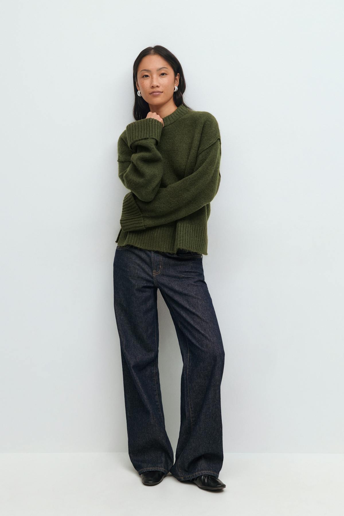Folded sleeve knitted sweater - Pure c