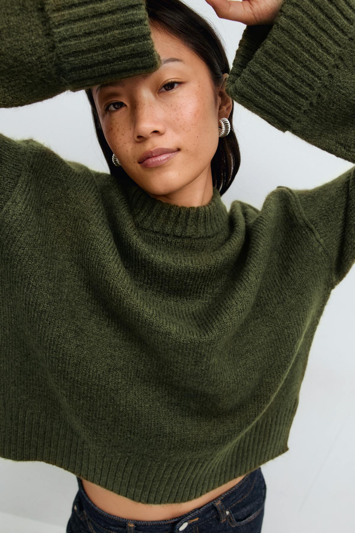 Folded sleeve knitted sweater - Pure c