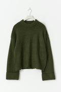 Folded sleeve knitted sweater - Forest green