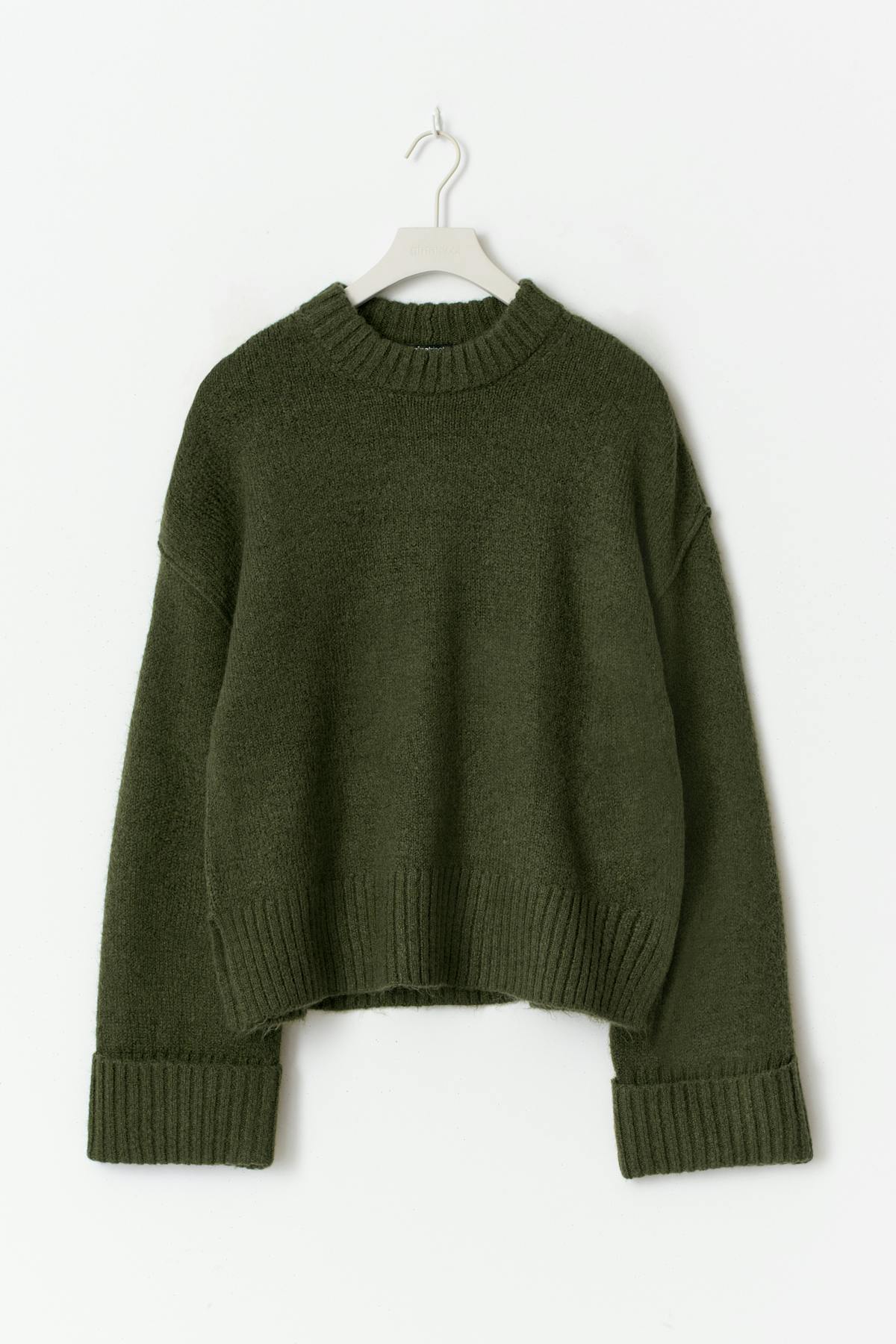 Folded sleeve knitted sweater - Forest green