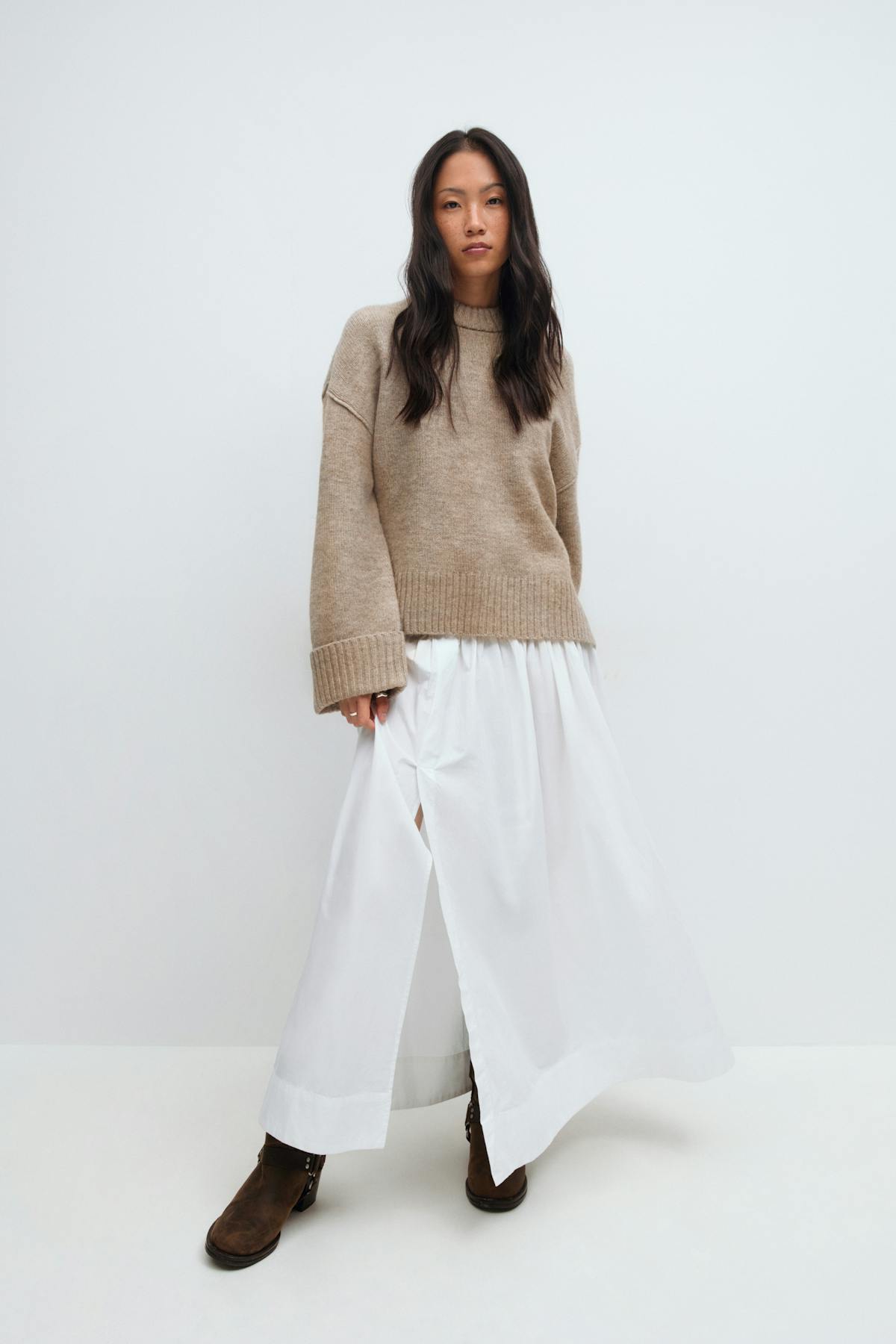 Folded sleeve knitted sweater - Pure c