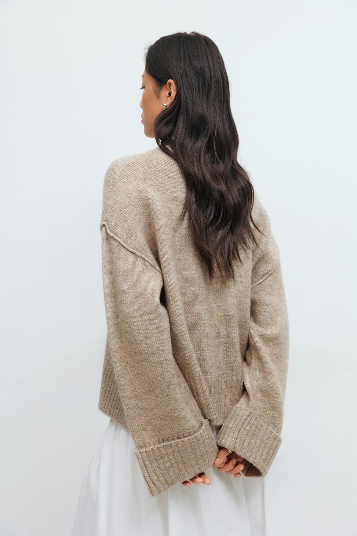 Folded sleeve knitted sweater - Noir